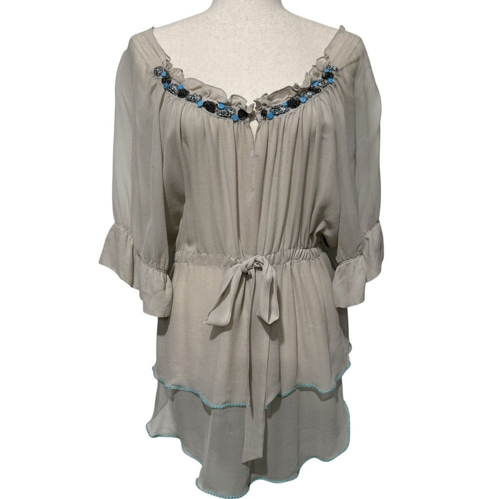 Anthropologie Saivana Sheer Beaded Silk Blouse Womens Large Fairy Boho Festival